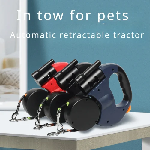 Retractable two-end leash with flashlight