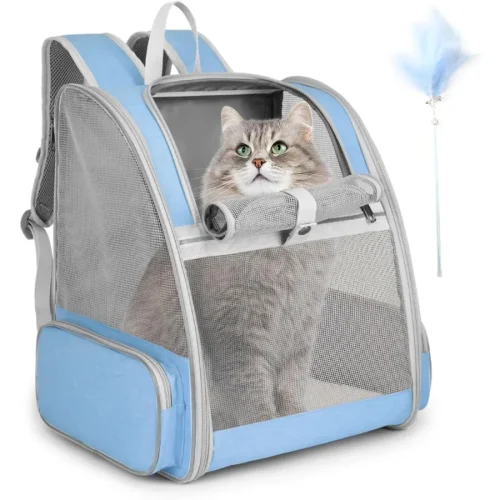Cat Backpack Carrier with Wand Feather Toy