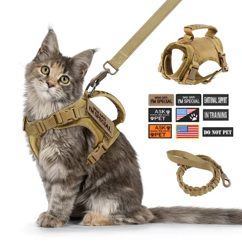 Tactical Cat/Small Dog Harness Leash with 9 Patches