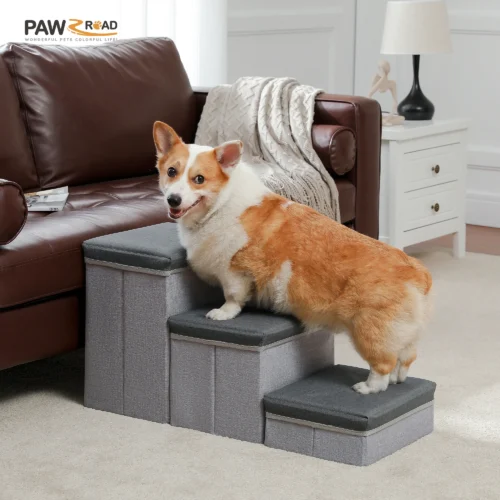 3-Tier Dog Foldable Stair with Storage Box