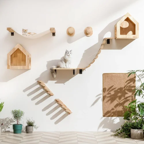 Cat Wall Mounted Four Step Stairway With Sisal Scratching Post